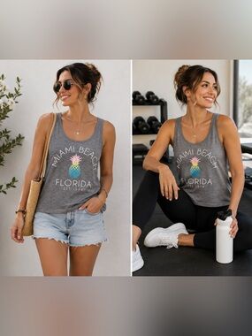 ⭐️ NWOT Miami Beach Grey Tank Top Small.